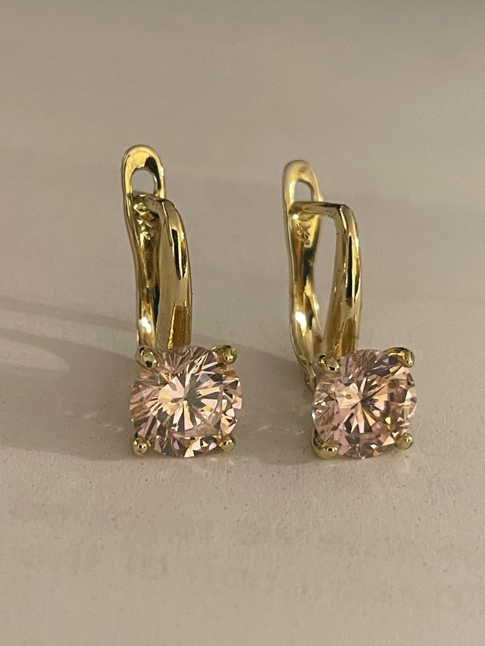 Gold Hoop Drop Earrings with Pink Cubic Zirconia